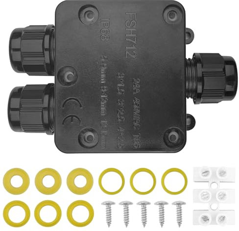 Tekenewbse Abzweigdose Wasserdicht IP68, Kabelverbinder Wasserdicht, Verteilerdose, Klemmdose, 3 Wege Wasserdichte Abzweigdose Elektrische Anschlussdose für Kabel mit Ø 5-15 mm, Schwarz