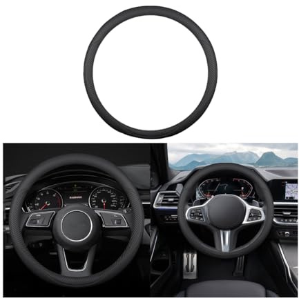Adunsiaoto Universal Lenkradbezug Auto, Neueste Nappa Auto Lenkrad Abdeckung, Nappa Leder Perforiert Gespleißt Automobil Lenkrad Abdeckung Gummi Innenring(Kohlefaser)