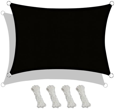 Crema Tenda a Vela Rettangolare 5 x 5 m Tenda da Sole, Telo Ombra, Vela Ombreggiante Parasole, PES 185 g/m² Acqua Resistente al Vento per Esterno Giardino Terrazzo, Nero
