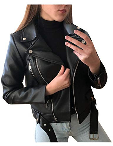 Veste en Cuir pour Femme - Manches Longues ou Courte avec Fermeture Éclair - D'Extérieur et d'Hiver à Capuche
