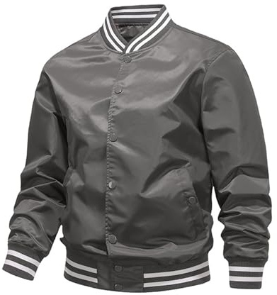 Herren Collegejacke, klassisch, locker, leicht, Baumwolle, Letterman-Baseballjacke, M 4XL Dünne Jacken Herren (Grey, XXXXL)