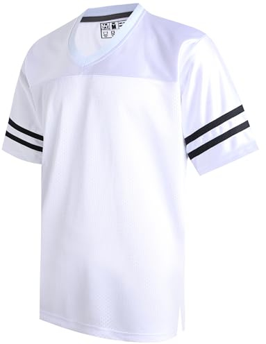 Pullonsy White Football Jerseys for Men Women Father Family Mother Workout T-Shirt Dry-Fit Team Game Tops Vintage Outfit Black Stripe-White Jersey,Men Size Medium