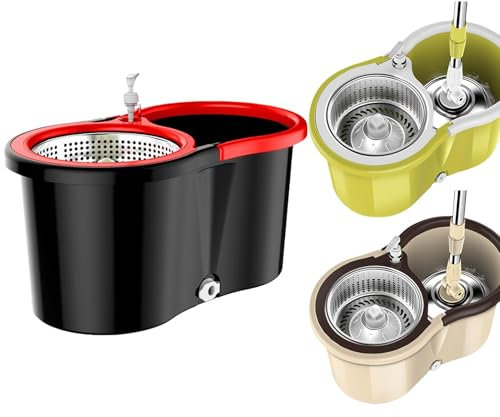Flkiglm Cubo para trapeador con escurridor, Juego de trapeador y cubo para pisos, Mango ajustable, Material: Acero inoxidable+PP, Color: Negro