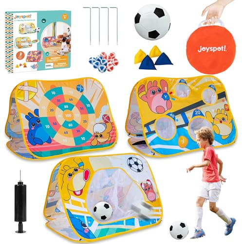 JOY SPOT! XXL 3 in 1 Wurfsack Spiel für Kinder, Dartscheibe mit Fußball-Torwand, Klettbälle, Cornhole, Outdoor Gartenspiele für Party, Strandspielzeug, Sommer Geschenke für Kleinkinder
