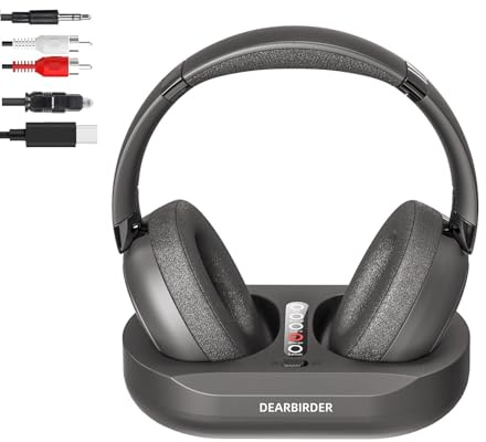 Auriculares Inalámbricos para TV con Modo Dual 2.4G RF y Bluetooth 5.3, Auriculares Inalámbricos Supraaurales Para ver Televisión con Base Transmisora, Mejora de Volumen para Personas Mayores, Negro