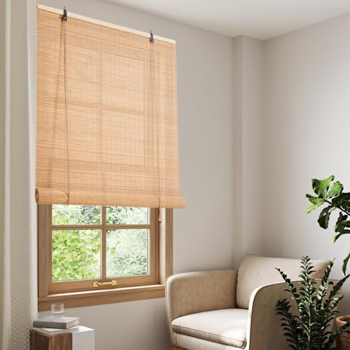 Bamboo Blinds for Windows Sunshade Roll up Bamboo Shades for Patio Bamboo Roller Blinds 90 100 110 120 140 180cm Wide Bamboo Curtains Pergola Kitchen Blinds for Indoor Outdoor Bamboo Door Curtain