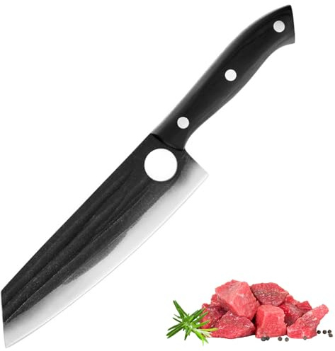 TUTCHUAN Couteau japonais Kiritsuke Cuisine professionnelle Couteau de chef forgé à la main Couteaux de cuisine Full Tang High Carbon Steel Viande Sushi avec manche ergonomique en bois