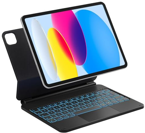 Inateck Magnetic Keyboard Case for iPad 10th Generation 10.9 inch/11th Generation 2025 A16 11 inch, Floating Stand, 7-Colour Backlight, with Trackpad, KB09119-10