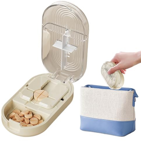 Tagliapastiglie Divisore Di Pillole Compattico | Portatile Scatola Dispenser Organizzato per Integratori e Medicinali in Viaggio