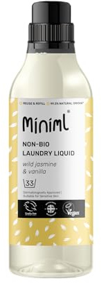 Miniml Laundry Liquid Washing Detergent 1L - Natural Non Bio Wild Jasmine & Vanilla Scented Clothes Washing- Machine or Delicate Hand Cleaning - 100% Vegan & Cruelty Free (33 Washes)