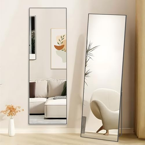 Hamlody Großer Ganzkörperspiegel, 162 x 52cm Ganzkörper Standspiegel mit 3 mm Gehärteter Aluminiumspiegel & Aluminiumrahmen, Grosser Wandspiegel Flur Wand mit Ständer, Sichere Verpackung
