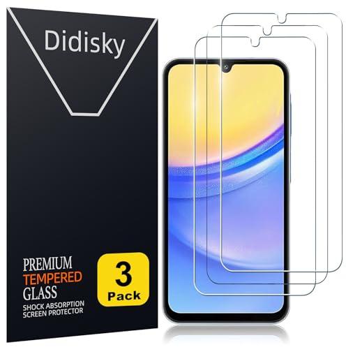 Didisky Lot de 3 Verre Trempé pour Samsung Galaxy A15 5G, Film Protection écran, Anti Rayures, Dureté 9H, Pas de Bulles, Haute définition