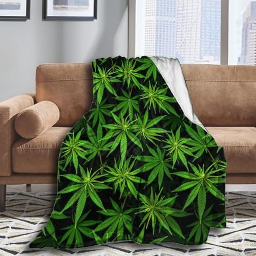 Throw Blankets for Couch & Bed Green WeedLeaf Black Blanket All Seasons Suitable