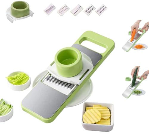 6-in-1 Multifunctional Vegetable Cutter & Mandoline Slicer Set - Stainless Steel Blade Manual Food Dicer & Grinder with Safety Guard, Kitchen Essential for Vegetable Fruit Cheese Meal Prep