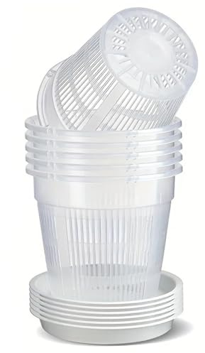 Vaso per orchidee, Confezione da 6 vasi per orchidee da 4, 3 pollici con fori e sottovasi, vasi trasparenti per il rinvaso, vaso per fiori in plastica per piante da interno ed esterno, fioriera per