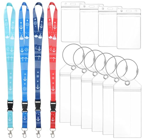ElevateTech 4 Einziehbare Schlüsselband Lanyards mit 6 Gepäckanhängerhüllen für Kreuzfahrten Inklusive Schlüsselanhängern Transparenter Ausweishülle und Zubehör für Bordkarten und Bordkarten
