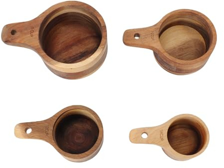 ZDAGELD Set di 4 Misurini in Legno, Misurino Impilabile per Cottura Al Forno, Strumento da per Ingredienti Secchi, tè, Latte in Polvere con Misurino da