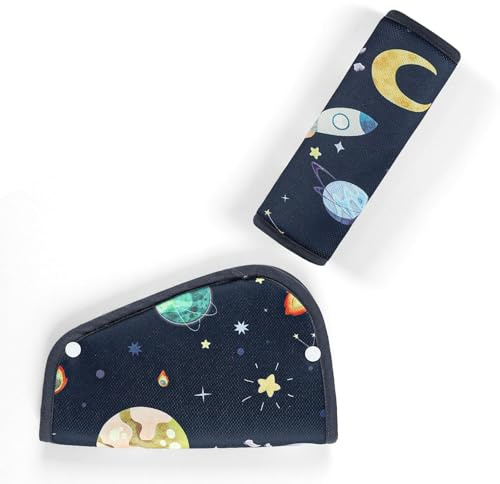 GFU Kids Seat Belt Cover Pads, Soft Seat Belt Adjuster for Kids, Children Universal Shoulder & Belly Protective Padding, Breathable Car Seat Strap Cushion Covers for Boys Girls (Space)