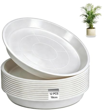 Ezitruz 12 st blomkruka underlägg 16 cm växter underlägg rund | Blomkruka underlägg, vit, fat blomkruka, blomunderlägg plast, växtunderlägg, för trädgård, balkong