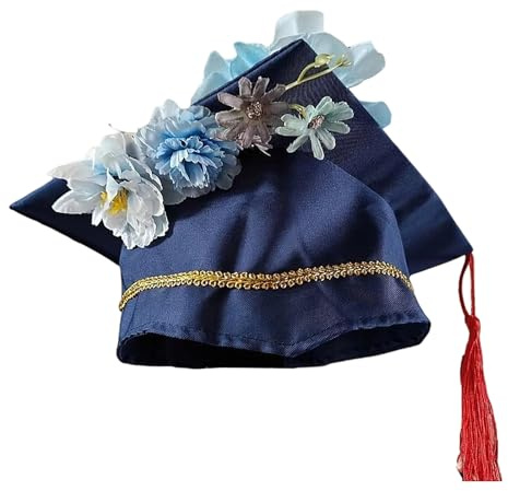 Chapeau de médecin traditionnel chinois pour enfants, Modèle unisexe de graduation à motifs floraux, Style carré académique et tissu rigide, Idéal pour les cérémonies et les événements scolaires
