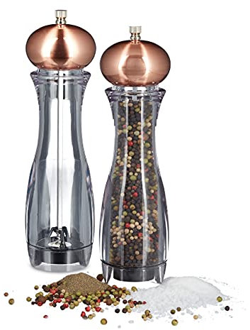 2 macinapepe manuale in set, macinaspezie o macinasale, con meccanismo in ceramica, ricaricabile, rame