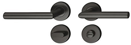 JUVA Design Drückergarnitur Edelstahl 1 Set - Türbeschlag schwarz matt - LDH 2171 | WC - Badezimmer | Objekt-Türgriff zertifiziert nach EN 1906:2012 | Türdrücker-Garnitur Zimmertüre inkl. Schrauben