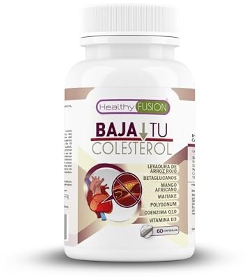 Baja tu Colesterol Healthy Fusion | Levadura Roja de Arroz + Monacolina K 2.9mg | Tratamiento natural para colesterol, lípidos y triglicéridos | Coenzima Q10, Resveratrol, Betaglucanos | 60 cápsulas