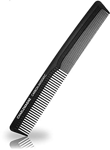 Charlemagne Carbon Hair Comb for Men - Antistatic, Shatterproof Carbon Comb for Curls & Texture Detangling - Developed by Barbers, Designed in Germany (Fine Tooth Comb)