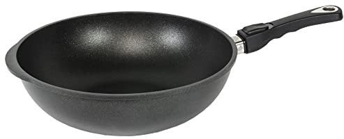 AMT Gastroguss Wok 32 cm Ø, 10 cm hoch, Wokpfanne, induktionsgeeignet, abnehmbarer Stiel, Lotan® Antihaft-Veredelung, Gusspfanne (Aluguss), AMZN-I-1032S-Z20B