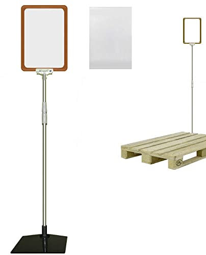 Plakatständer DIN A5 Rahmen rot mit U-Tasche, Teleskopständer höhenverstellbar bis 1510 mm mit Teleskoprohr ALU Kunststoff, Fuß eckig 160x192 mm Stahl schwarz, Kundenstopper, Aufsteller für Paletten