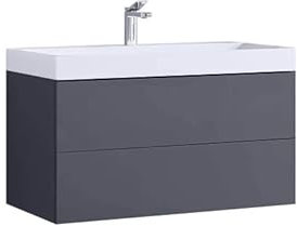 StoneArt Badmöbel Set mit Mineralguss Waschbecken und Unterschrank Waschtisch als Einzel- oder Doppelwaschbecken mit Unterschrank ohne Armaturen Brugge BU-0901 dunkelgrau 90cm