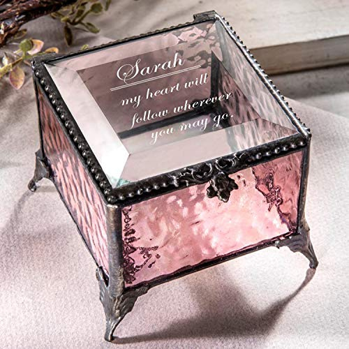 Personalized Jewelry Box with Message Decorative Stained Glass Keepsake Gift - J Devlin Box 903 EB246 (Pink)