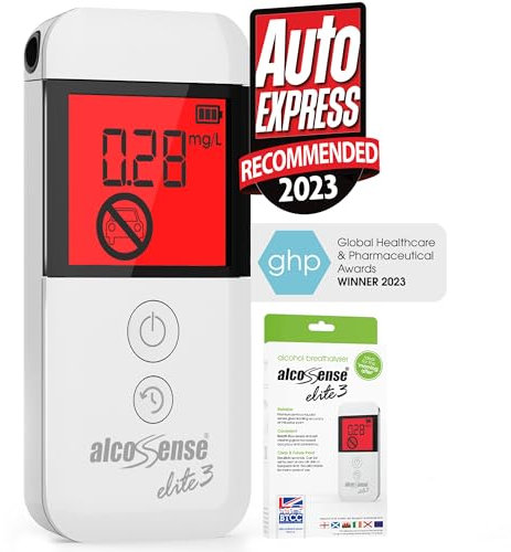AlcoSense Elite 3 Breathalyser | Auto Express 2022/23 Breathalysers Group Test Recommended | UK, Scottish & Irish Police Alcohol Limits | | Home Breathalyzer Alcotester | CE Approved Alcohol Test Kit