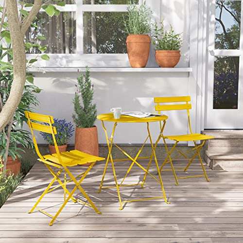 Grand patio Bistro Set 3 Stück, Gartenmöbel Set, Sitzgruppe 2 Stühle und 1 Tisch, Premium Stahl, Klappbar, Balkonset für Hof, Garten, draussen (Gelb)