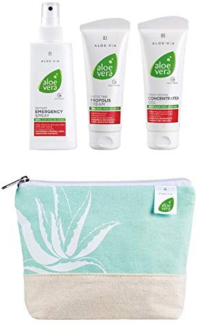 LR Aloe Via Aloe Vera Box mit Emergency Spray 150ml Propolis Creme 100ml und Gel Konzentrat 100ml inkl. GRATIS Summer Bag
