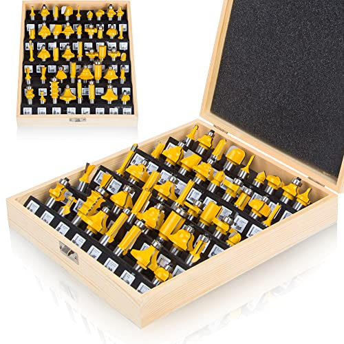 LUBEIN Router Bit Set 43 PCS 1/2 Inch Shank Corner Rounding Edge Roundover Beading Cabinet Door Woodwork Router Bits Sets, Woodworking Milling Cutter Tools, Carbide CNC Router (41)