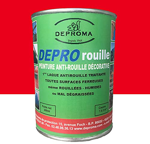 DEPROMA | Peintures glycéro | fer antirouille métaux | 200gr | Protection contre la rouille - ROUGE FLAMME