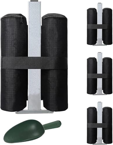 KAMEUN 4er Set Pavillon Sandsäcke Mit Kellen, Gewichtssack Mit Reißverschluss, Gazebo Sandsack für Faltpavillon Partyzelt Baldachin Gartenzelte Festzelte, Schwarz (Nur Sandsack, Sand Ausgeschlossen)