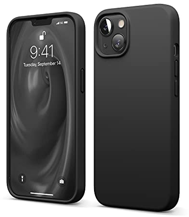 elago Silikon Hülle für iPhone 13 | Premium-Silikon, kratzfest, Rundumschutz, weiches Mikrofaserfutter (Schwarz)