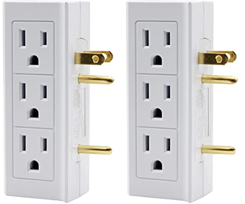 Projectpak 6 Outlet Vertical Extender Wall Tap - Split 2 Outlets Into 6 Grounded with Side Access | 2 Pack