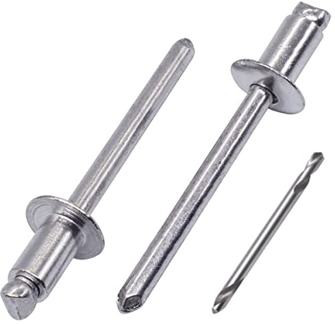 SKIR'CO (100 Stück) Aluminium Blindnieten 4,8 x 8 mm, Aluminiumdorn, Popnieten, Kuppelkopf, ein Bohrer im Lieferumfang enthalten