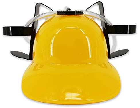 Pohotobooth Props Ltd Drinking Helmet Pop Soda Hat Hand-Free Can Holder With Straw (Yellow)