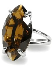 Superbe Déclaration Bague - Coupe Marquise Quartz Fumé en Argent Sterling 925 Double Bande Tailles 3-12.5 - Sophistiquée Bagues en Argent pour Femmes - Boîte à Bijoux Gratuite