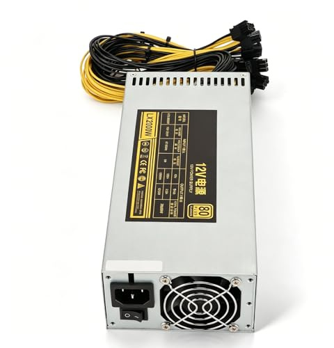 2000W Netzteil für Computer, 8 Grafikkarten Mining Bitcoin Miner Netzteil, 10x6PIN Single Channel 2U PSU PC Mining Netzteil