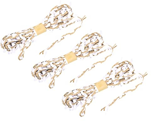 PATIKIL 16 Pies 5mm Arpillera Hoja Cinta, 3 Paquete Trenzado Decoración Vid Natural Yute Cuerda Cordel con Artificiales Hojas para Selva Boda Fiesta Hogar Jardín Decoración, Blanco