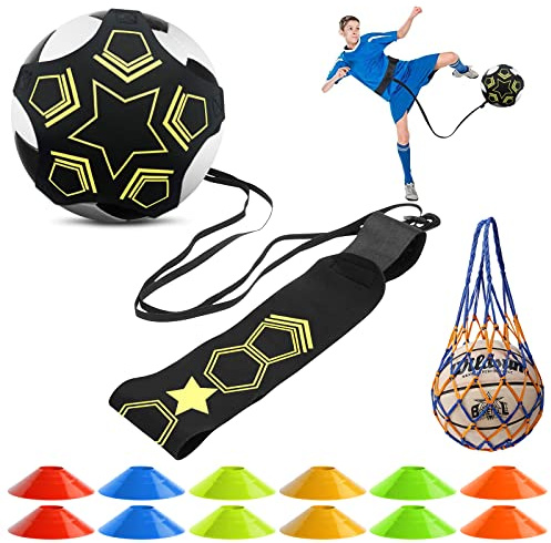cersaty® 1 accesorio de entrenamiento de fútbol, 5 garras de entrenamiento de fútbol con 12 conos de marcado y 1 saco de pelota para entrenamiento en solitario, fútbol, voleibol