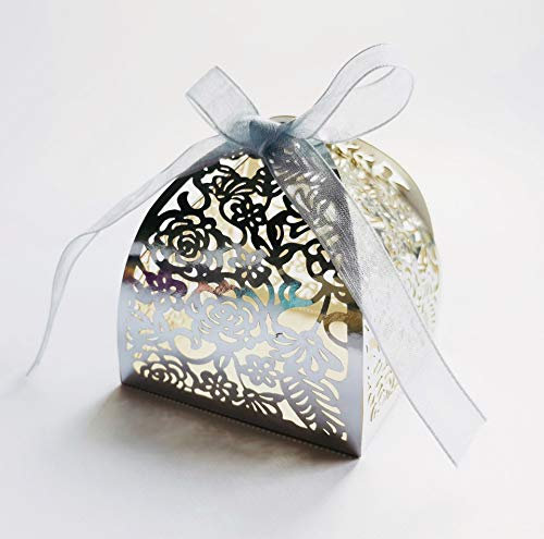 Wambere 50 Stück Geschenkbox Geschenkschachtel Aushöhlen Kleine Box Schachtel Geschenkschachteln für Hochzeit Süßigkeiten Verpackung Geburtstagsfeier Weihnachtsfeier Geschenkboxen,Silber