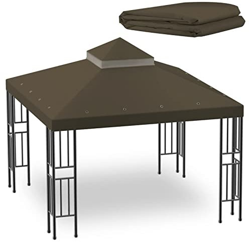 PJDDP Toile de Toit de Rechange pour Pavillon Tonnelle Tente 3x3M, Toit de Remplacement Gazebo Etanche de Jardin Double Niveau avec Event et Trous de Drainage(Le Haut Seulement),Marron