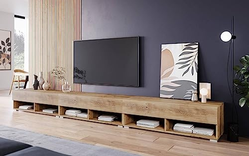 MINIO go for it - Meuble TV Anne, Lowboard avec Portes et étagères | Panneau stratifié à niches ouvertes Pratique et Fonctionnel Châtaignier Wrocław