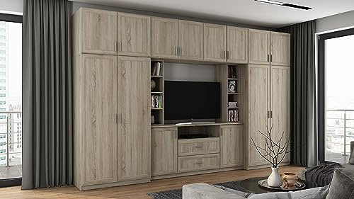 e-Meblast Wohnwand Wohnzimmer Möbel Dako - Modern Schrankwand 380 x 240 x 54 cm Wohnzimmerschränke - 3-teilige Schrankwand TV-Schrank Wandregal Obenschränke (Sonoma Hell)
